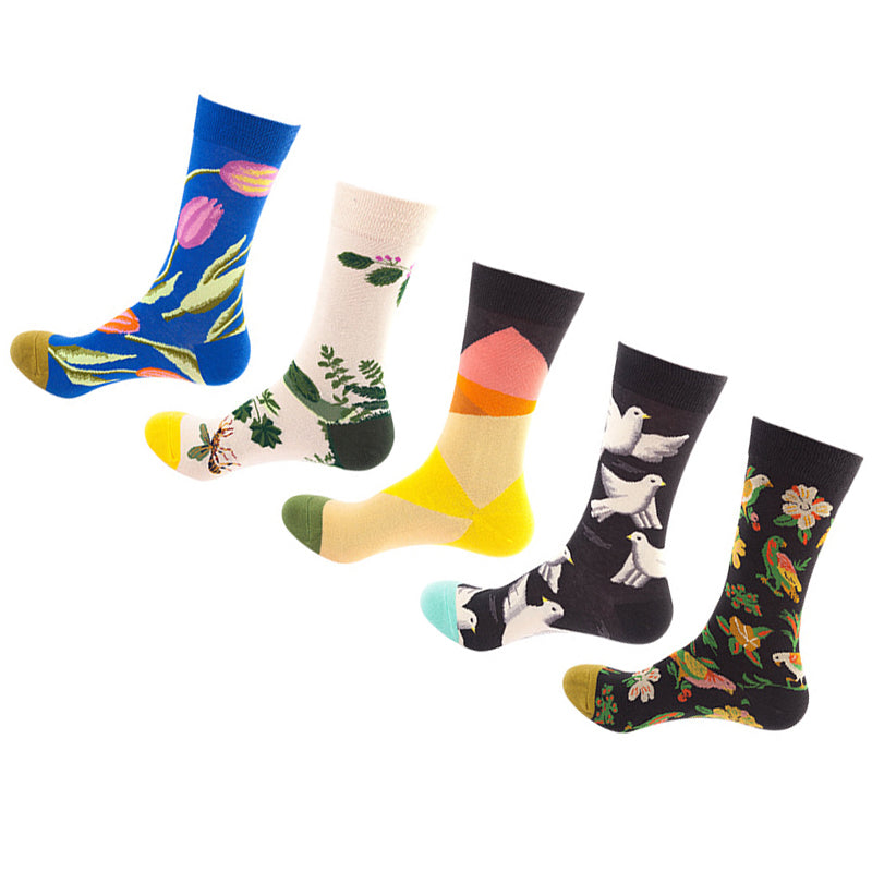 Women Pack Of 5 Patterned Cotton Calf Length Socks