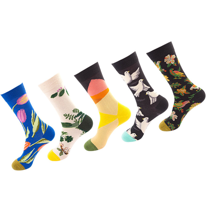 Women Pack Of 5 Patterned Cotton Calf Length Socks