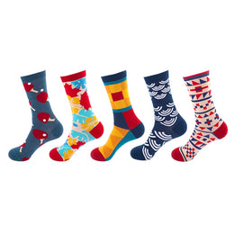 Women Pack Of 5 Patterned Cotton Calf Length Socks