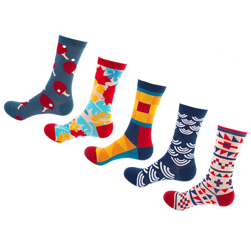 Women Pack Of 5 Patterned Cotton Calf Length Socks