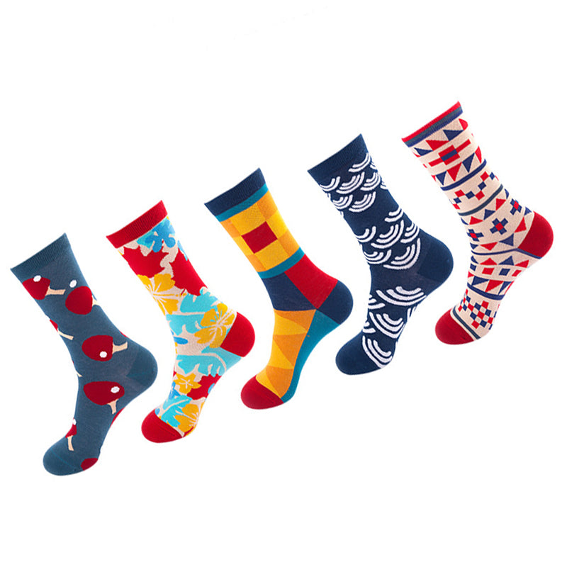 Women Pack Of 5 Patterned Cotton Calf Length Socks