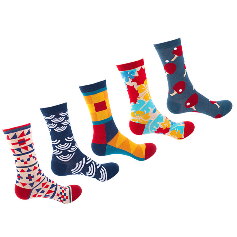 Women Pack Of 5 Patterned Cotton Calf Length Socks