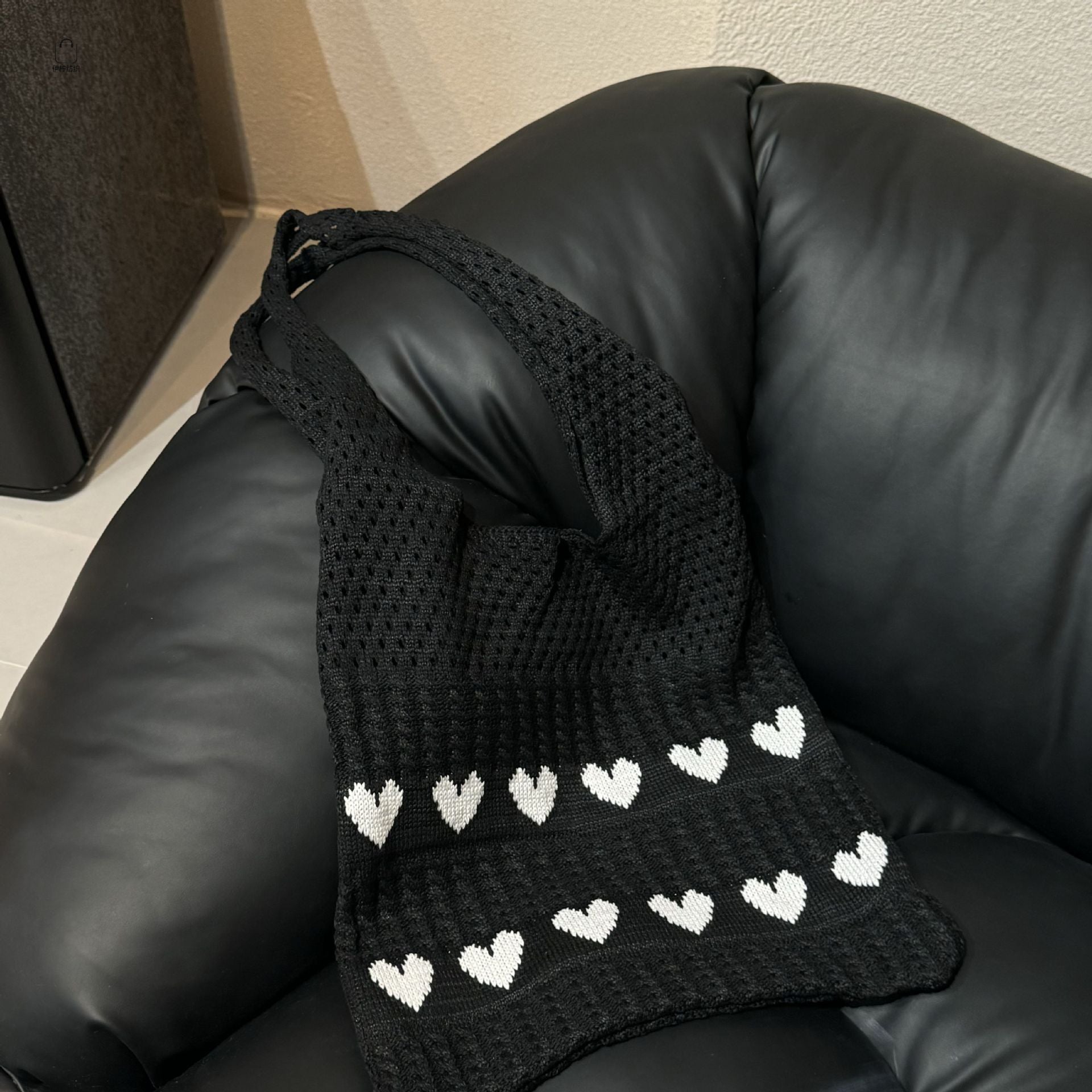 Black Printed Two Handles Sling Bag