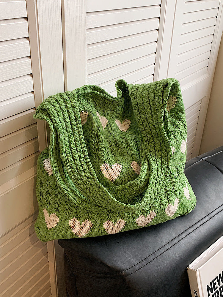Green Printed Two Handles Sling Bag