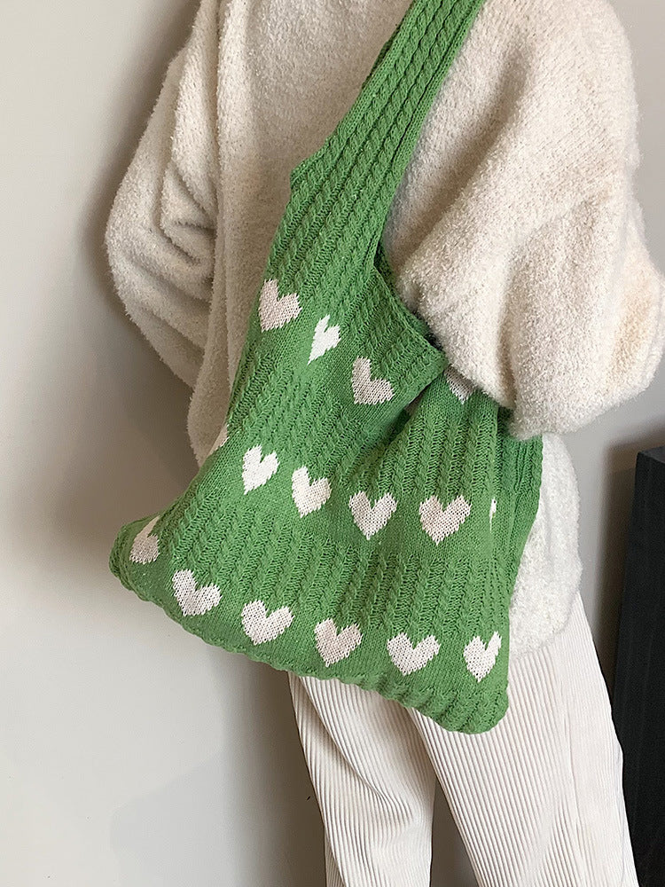 Green Printed Two Handles Sling Bag