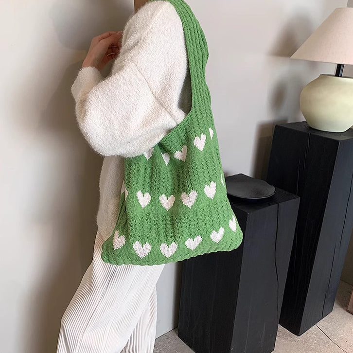 Green Printed Two Handles Sling Bag