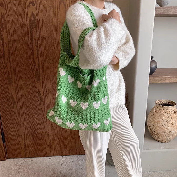 Green Printed Two Handles Sling Bag