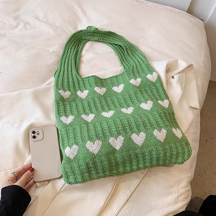 Green Printed Two Handles Sling Bag