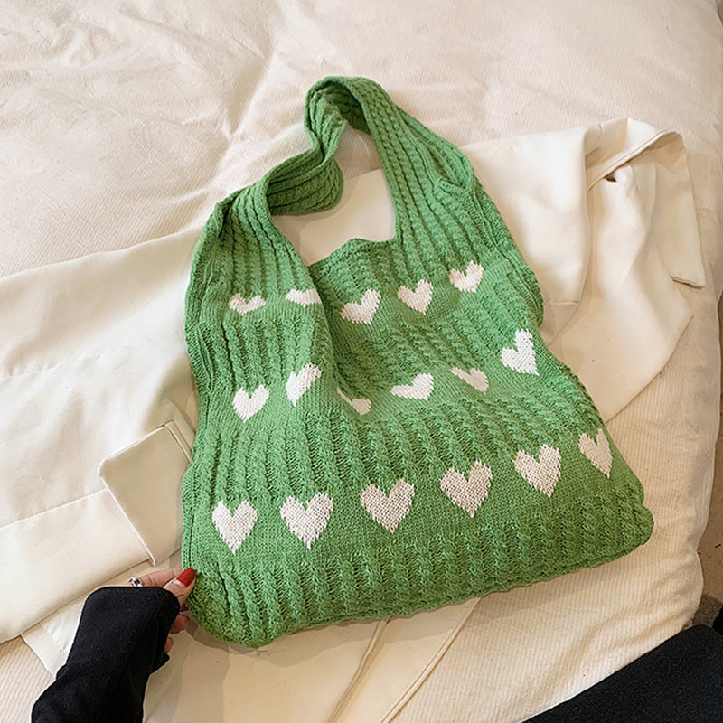 Green Printed Two Handles Sling Bag