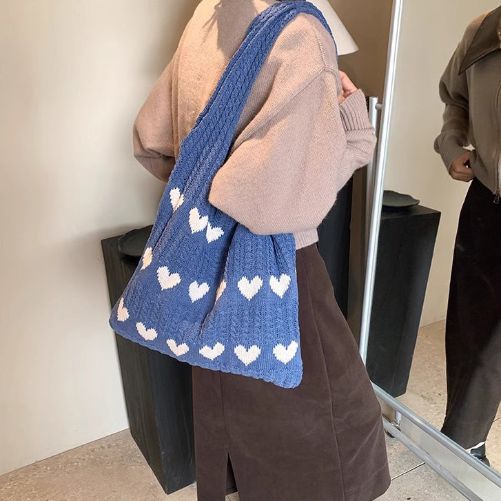 Blue Printed Two Handles Sling Bag