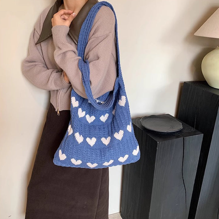 Blue Printed Two Handles Sling Bag