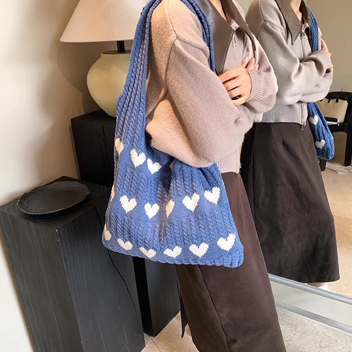 Blue Printed Two Handles Sling Bag