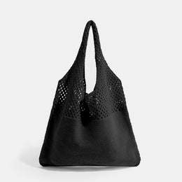 Black Solid Two Handles Shoulder Bag