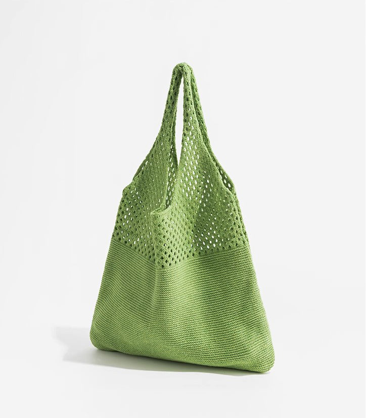Green Solid Two Handles Shoulder Bag
