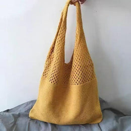 Yellow Solid Two Handles Shoulder Bag