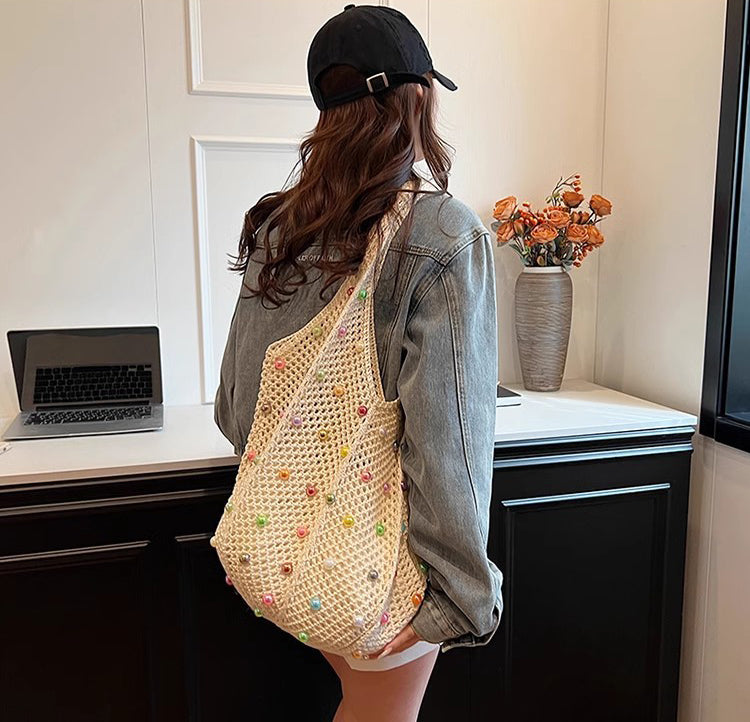 Off White Solid Two Handles Shoulder Bag