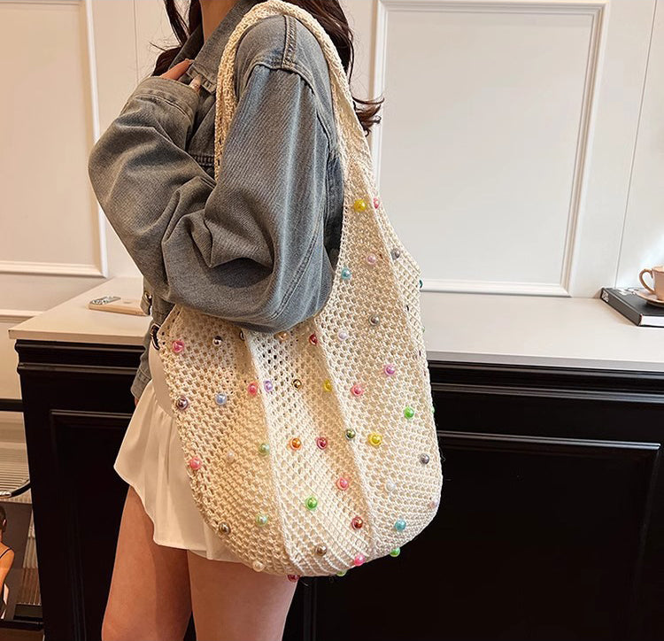 Off White Solid Two Handles Shoulder Bag