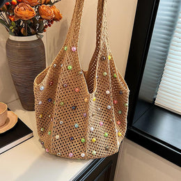 Khaki Solid Two Handles Shoulder Bag