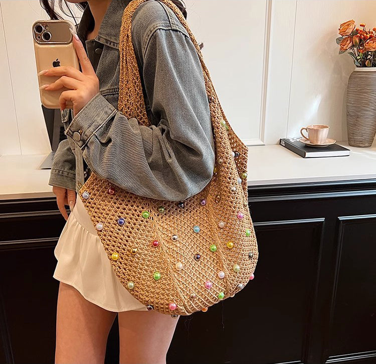 Khaki Solid Two Handles Shoulder Bag