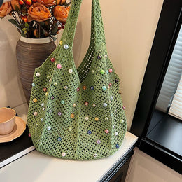 Green Solid Two Handles Shoulder Bag