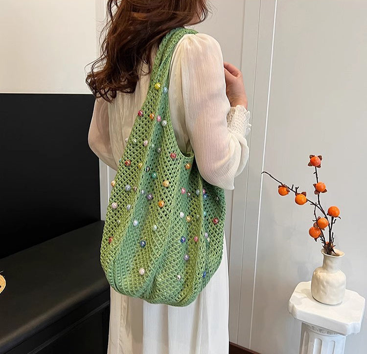 Green Solid Two Handles Shoulder Bag