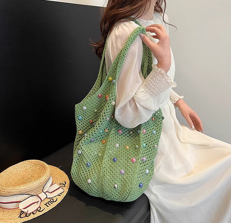 Green Solid Two Handles Shoulder Bag