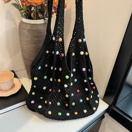 Black Solid Two Handles Shoulder Bag