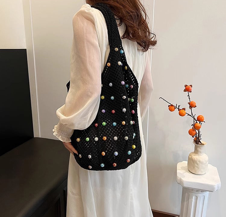 Black Solid Two Handles Shoulder Bag