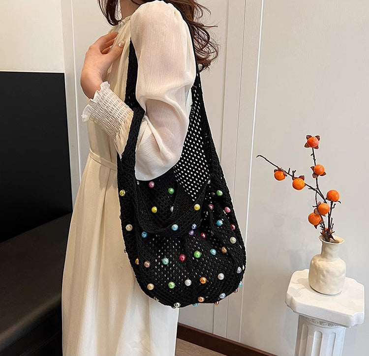 Black Solid Two Handles Shoulder Bag