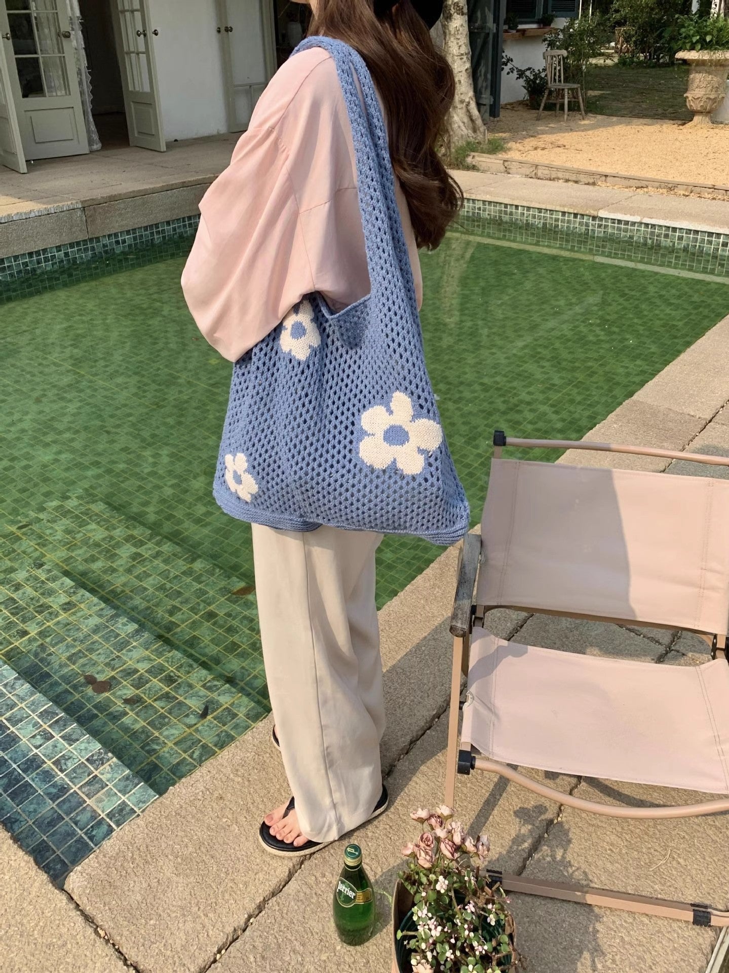 Blue Printed One Handle Shoulder Bag
