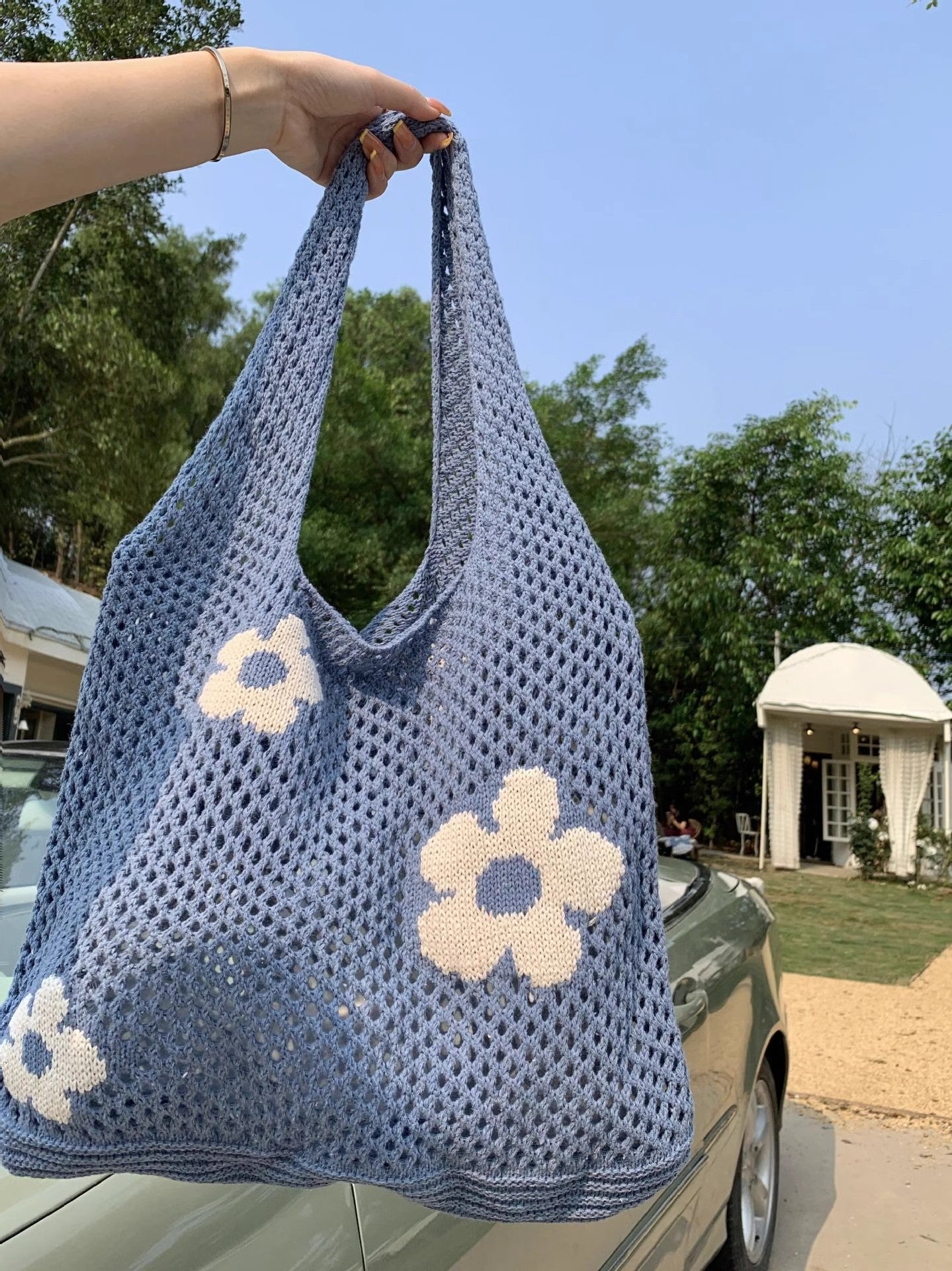 Blue Printed One Handle Shoulder Bag