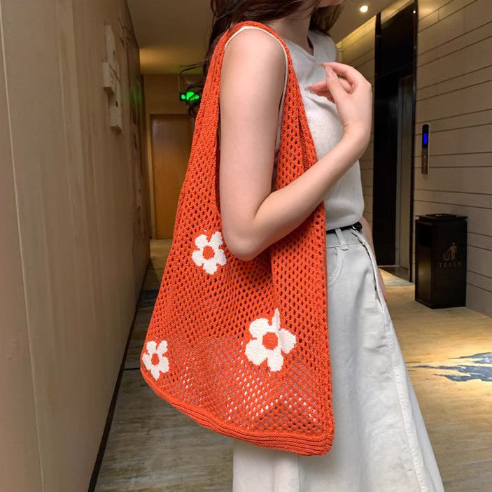 Orange Printed One Handle Shoulder Bag