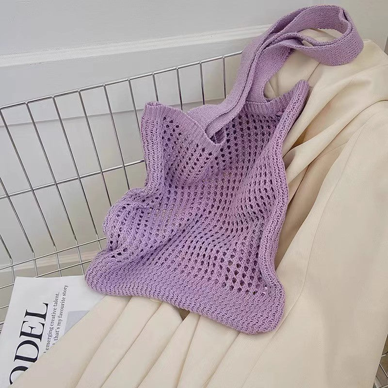 Purple Solid Two Handles Shoulder Bag