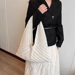 Off White Solid Two Handles Handheld Bag