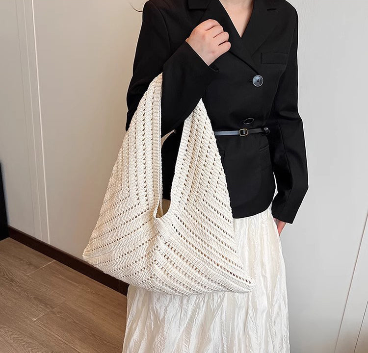 Off White Solid Two Handles Handheld Bag