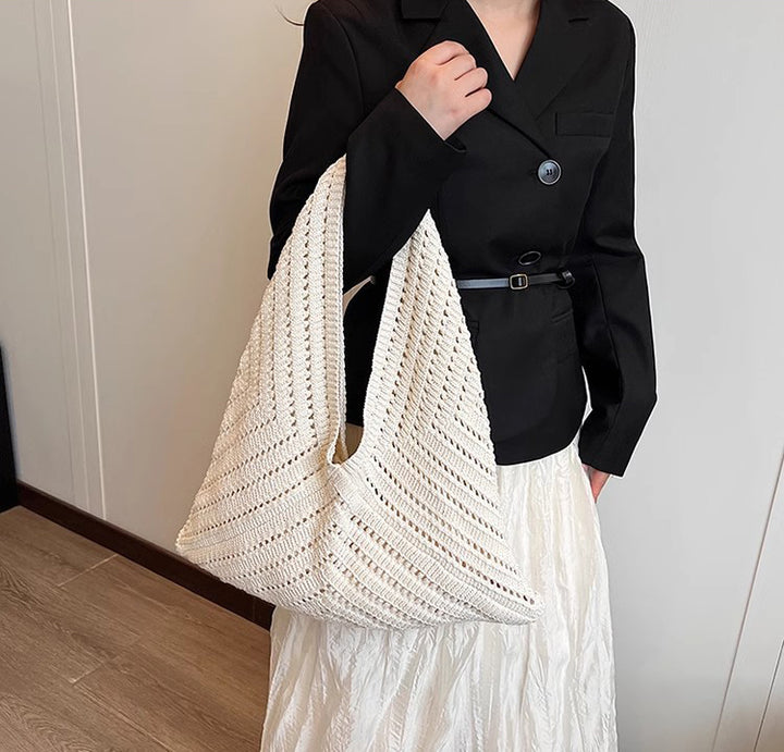 Off White Solid Two Handles Handheld Bag