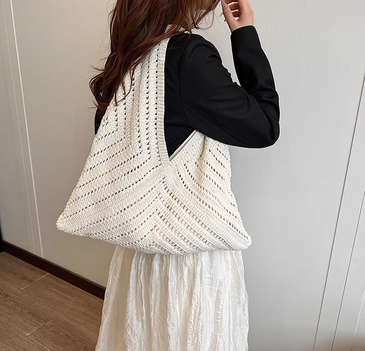 Off White Solid Two Handles Handheld Bag