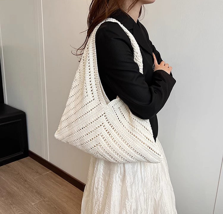 Off White Solid Two Handles Handheld Bag