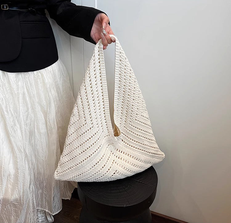 Off White Solid Two Handles Handheld Bag