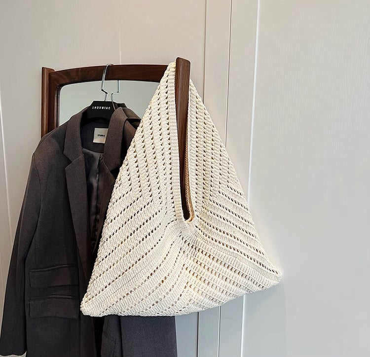 Off White Solid Two Handles Handheld Bag