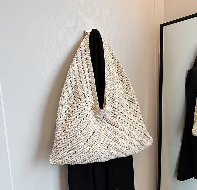 Off White Solid Two Handles Handheld Bag