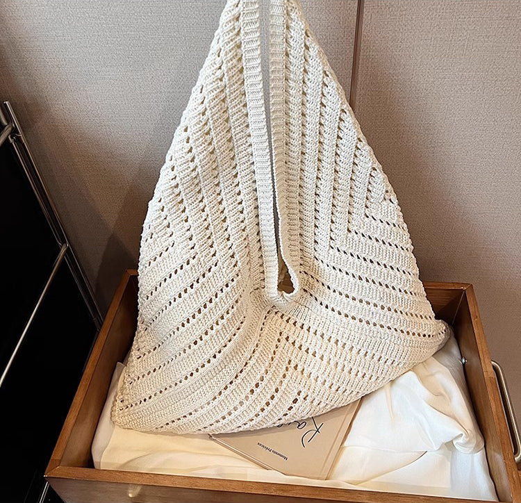 Off White Solid Two Handles Handheld Bag