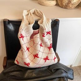 Off White Printed Two Handles Handheld Bag