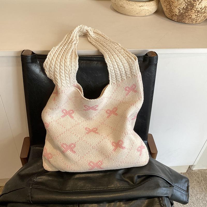Off White Printed Two Handles Handheld Bag