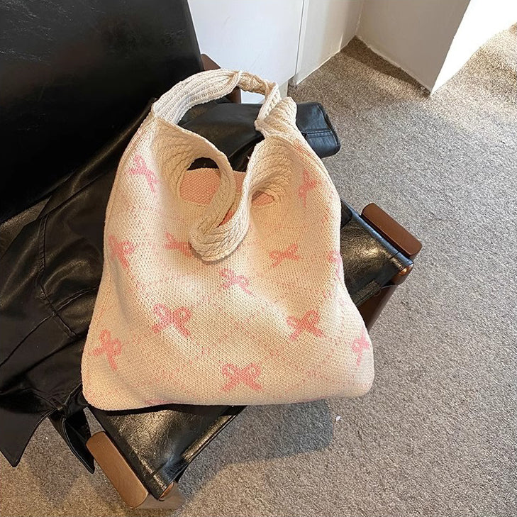 Off White Printed Two Handles Handheld Bag