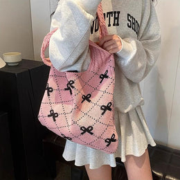 Pink Printed Two Handles Handheld Bag