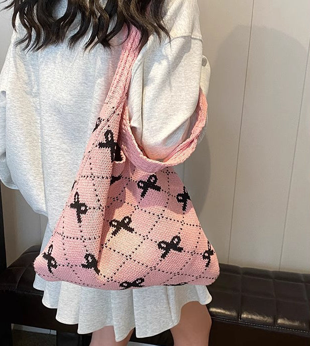 Pink Printed Two Handles Handheld Bag