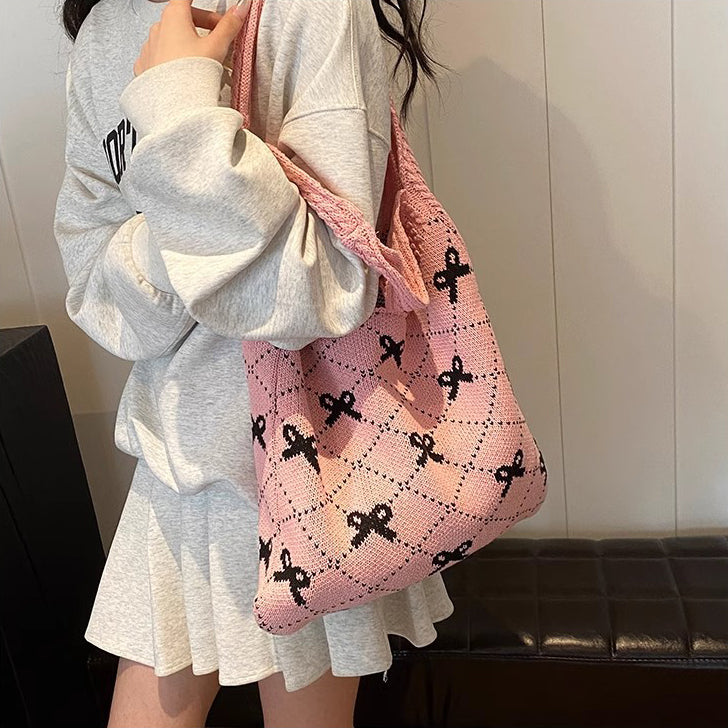 Pink Printed Two Handles Handheld Bag
