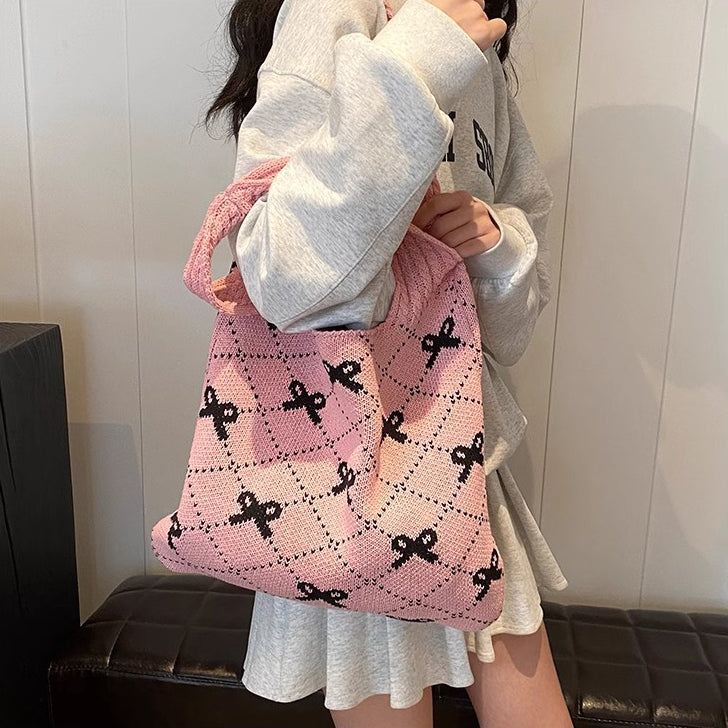Pink Printed Two Handles Handheld Bag