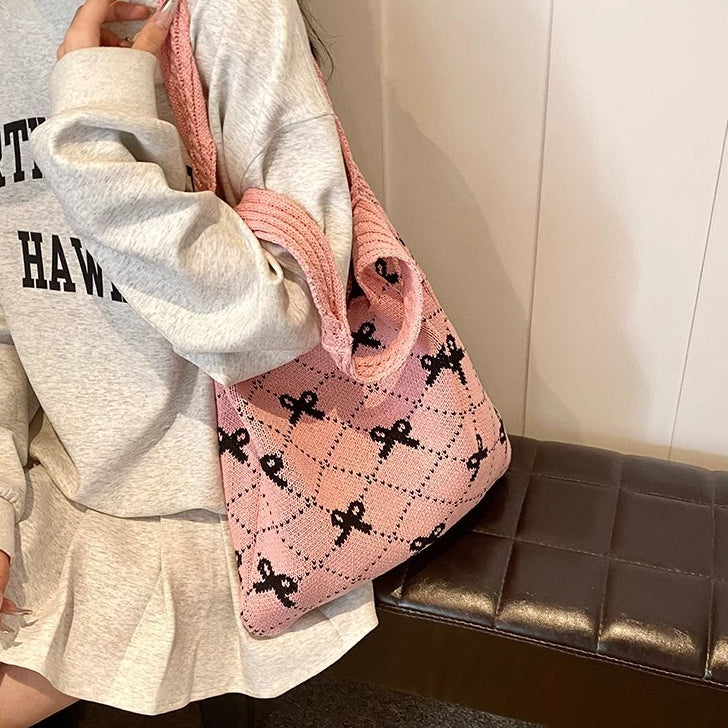 Pink Printed Two Handles Handheld Bag